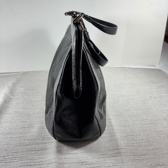 Cole Haan Satchel Shoulder Bag Black Reptile‎ Embossed Leather Designer Handbag - Picture 7 of 16